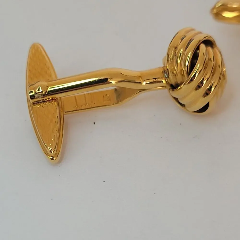 Dunhill D Cufflinks Gold Tone Logo Oval Knots Designer Logo Vintage Retro Bullet